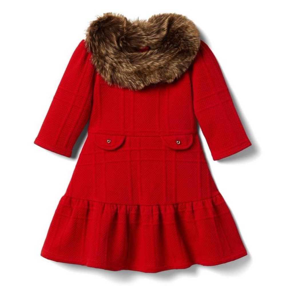 FAUX FUR COLLAR JACQUARD DRESS